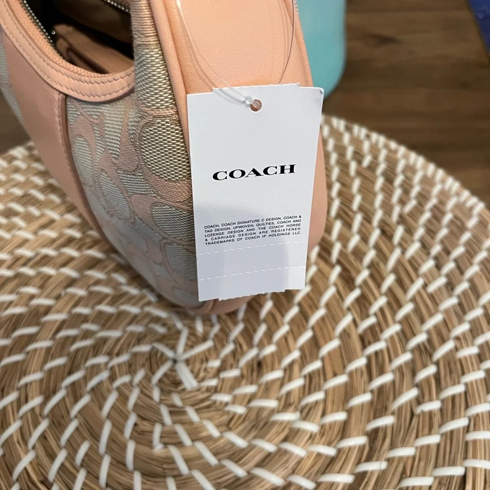 New Coach Pebbled Signature Hobo Bag in Peach